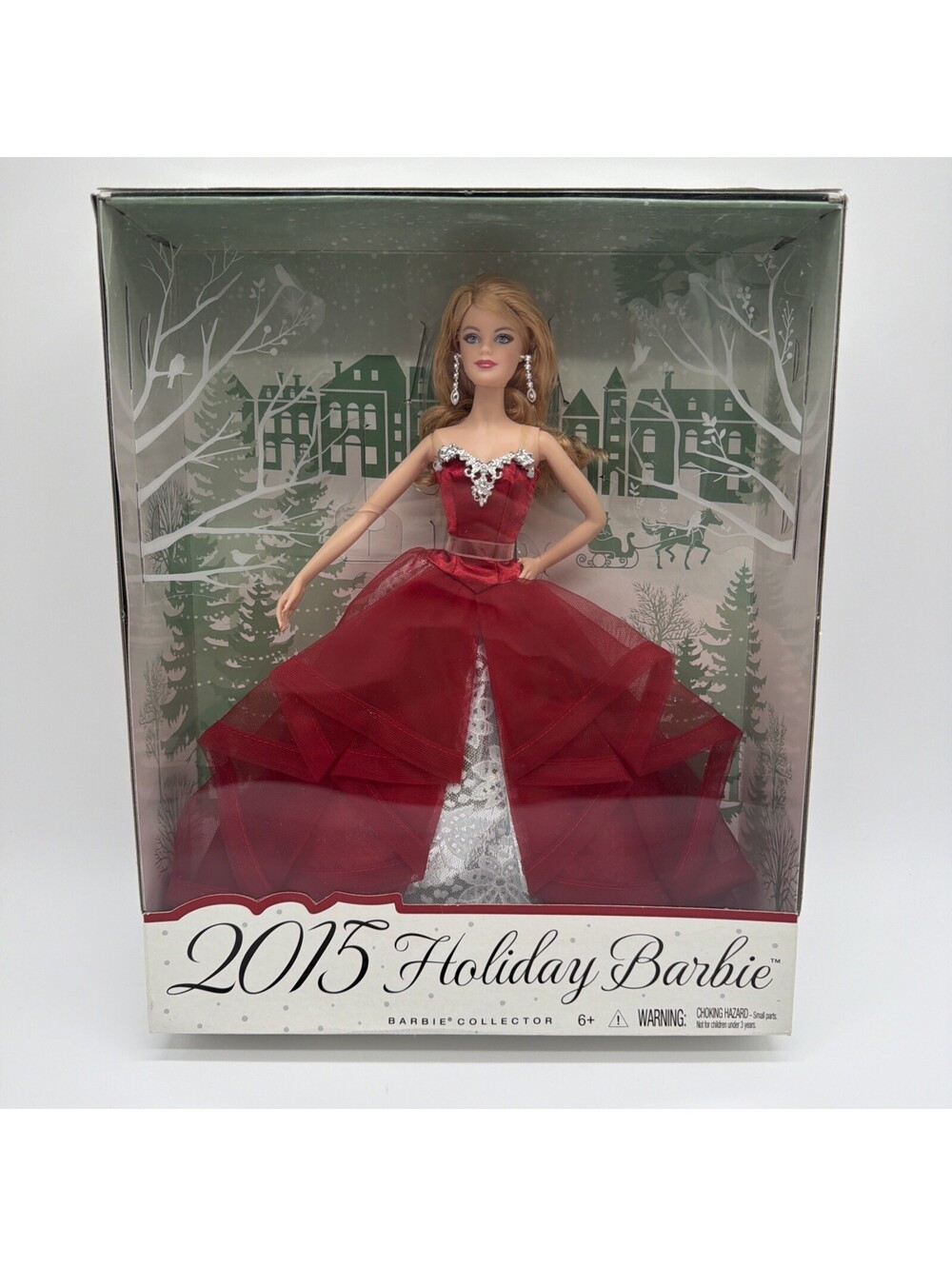 NIB 2015 HOLIDAY BARBIE Collector Blonde Doll Red Silver Dress